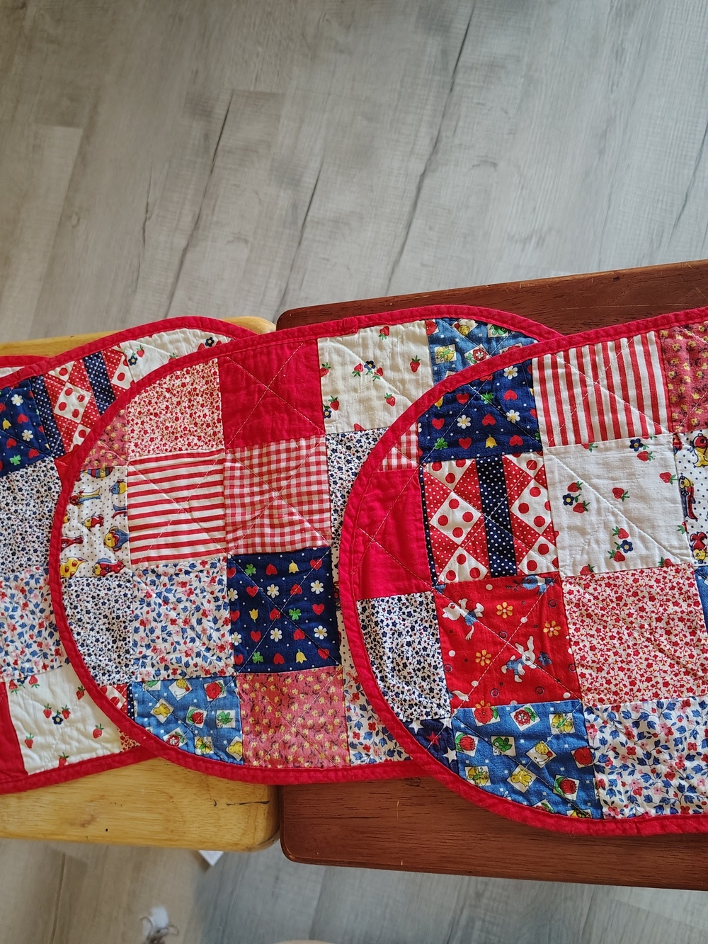 Patchwork Round Quilted Placemats - Red Multi